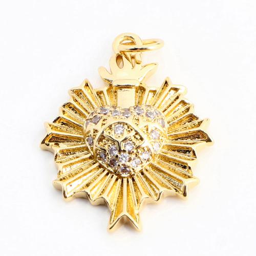 Cubique Pendentif en laiton zircon pavent, DIY & pavé de micro zircon, doré, 23x18x4mm, Vendu par PC