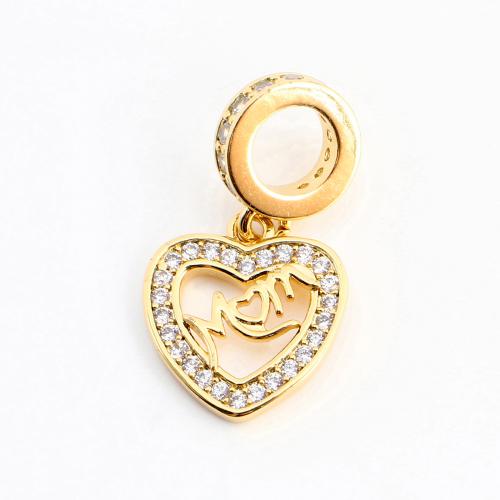 Cubique Pendentif en laiton zircon pavent, coeur, DIY & pavé de micro zircon & creux, doré, 20x11x13mm, Vendu par PC