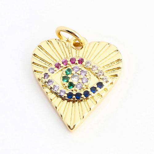 Cubique Pendentif en laiton zircon pavent, coeur, DIY & pavé de micro zircon, doré, 15x14x2mm, Vendu par PC
