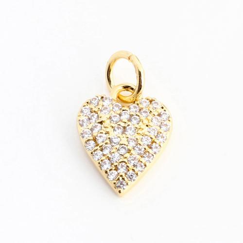 Cubique Pendentif en laiton zircon pavent, coeur, DIY & pavé de micro zircon, doré, 11x9x2mm, Vendu par PC