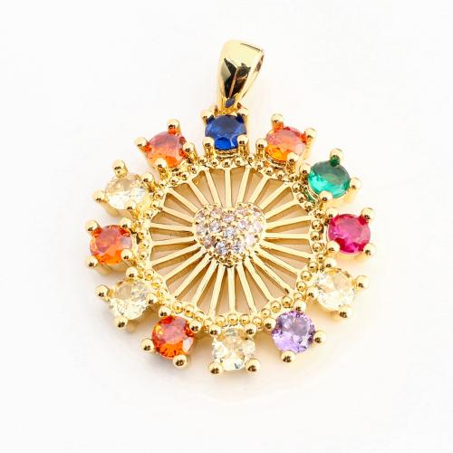 Cubic Zirconia Micro Pave Brass Pendant Round DIY & micro pave cubic zirconia & hollow golden Sold By PC