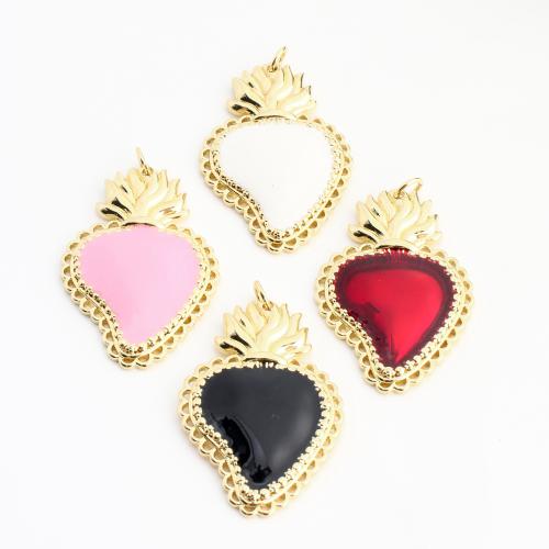 Pendentifs coeur en laiton, Placage de couleur d'or, DIY & émail, plus de couleurs à choisir, 34x23x3mm, Vendu par PC