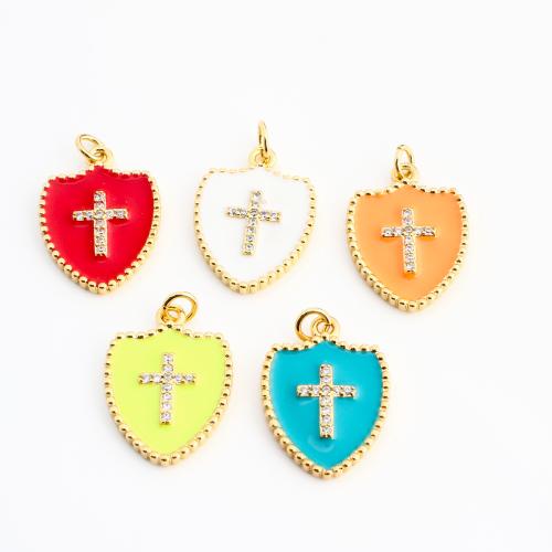 Cubique Pendentif en laiton zircon pavent, Placage de couleur d'or, DIY & pavé de micro zircon & émail, plus de couleurs à choisir, 19x14x2mm, Vendu par PC