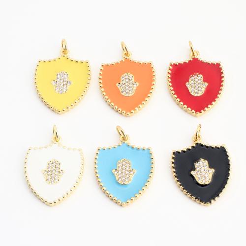 Cubique Pendentif en laiton zircon pavent, Placage de couleur d'or, DIY & pavé de micro zircon & émail, plus de couleurs à choisir, 23x18x2mm, Vendu par PC