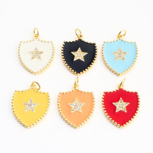 Cubique Pendentif en laiton zircon pavent, Placage de couleur d'or, DIY & pavé de micro zircon & émail, plus de couleurs à choisir, 23x18x2mm, Vendu par PC