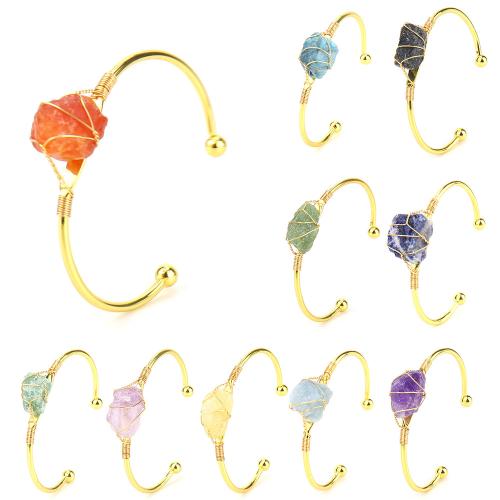 pierre gemme bracelet manchette, avec fil en laiton & laiton, fait à la main, bijoux de mode & différents matériaux pour le choix & unisexe, doré, Vendu par PC