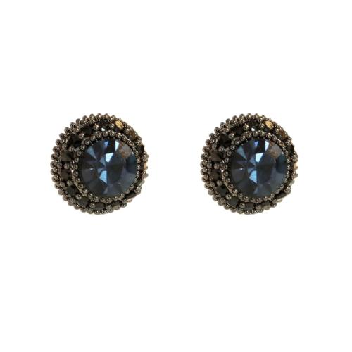 Boucle d'oreille strass, laiton, Placage, bijoux de mode & pour femme & avec strass, noire, Diameter: 1.1cm, Vendu par paire