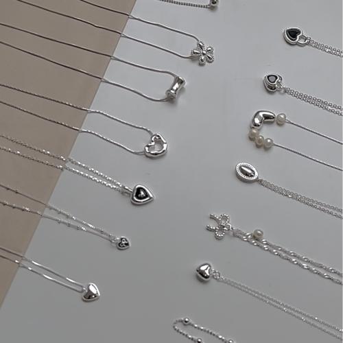 925 Sterling Silver Ogrlica, s Plastična Pearl, različitih stilova za izbor & za žene, Dužina Približno 16 inčni, Prodano By PC