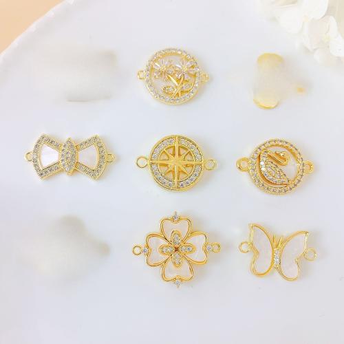 Zircon cubique Micro Pave laiton Connecteur, avec coquille blanche, Placage, DIY & pavé de micro zircon, plus de couleurs à choisir, protéger l'environnement, sans nickel, plomb et cadmium, 17x15x2mm, Vendu par PC