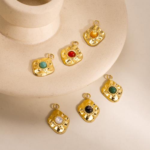 Gemstone Pendants Jewelry 304 Stainless Steel with Natural Stone & Jade African & Red Agate & Black Shell & White Shell gold color plated DIY Sold By PC