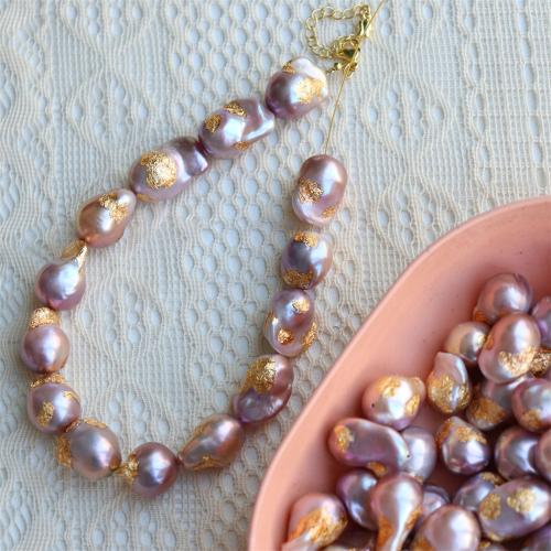 Barock odlad sötvattenspärla pärlor, Freshwater Pearl, med Guldfolie, DIY, fler färger för val, 12.5-15mm, Säljs av PC