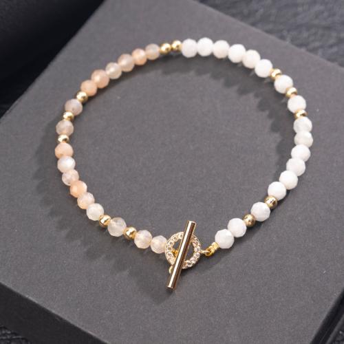 Bracelets de pierres précieuses, Moonstone, avec fil élastique & Acier inoxydable 304, fait à la main, bijoux de mode & pour femme, Vendu par PC