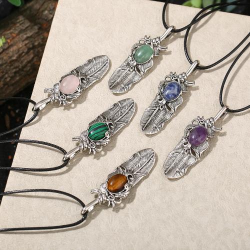 Collier bijoux de pierre gemme, avec cordon en cuir & Acier inoxydable 304, bijoux de mode & différents matériaux pour le choix & unisexe, Vendu par PC