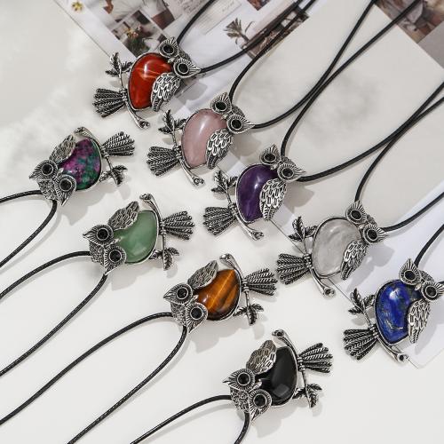 Collier bijoux de pierre gemme, avec cordon en cuir & Acier inoxydable 304, bijoux de mode & différents matériaux pour le choix & unisexe, Vendu par PC