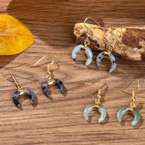 Boucles d'oreilles en pierres précieuses, pierre gemme, avec Acier inoxydable 304, lune, bijoux de mode & différents matériaux pour le choix & pour femme, Vendu par paire