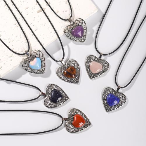 Collier bijoux de pierre gemme, avec cordon en cuir & alliage de zinc, différents matériaux pour le choix & unisexe & creux, Vendu par PC