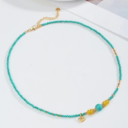 Collier bijoux de pierre gemme, agate jaune, avec turquoise & pierre gemme & Acier inoxydable 304, bijoux de mode & unisexe, Vendu par PC
