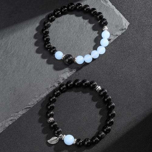 Bracelets de pierres précieuses, aigue-marine, avec Obsidienne & Acier inoxydable 304, fait à la main, bijoux de mode & unisexe & styles différents pour le choix, Vendu par PC