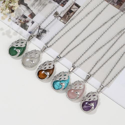 Collier bijoux de pierre gemme, avec Acier inoxydable 304, bijoux de mode & différents matériaux pour le choix & pour femme, Vendu par PC