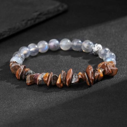 Bracelets de pierres précieuses, Labradorite, avec fil élastique & oeil de tigre, fait à la main, bijoux de mode & unisexe, Vendu par PC