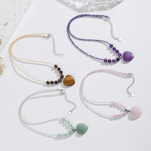 Collier bijoux de pierre gemme, avec Acier inoxydable 304, bijoux de mode & différents matériaux pour le choix & pour femme, Vendu par PC