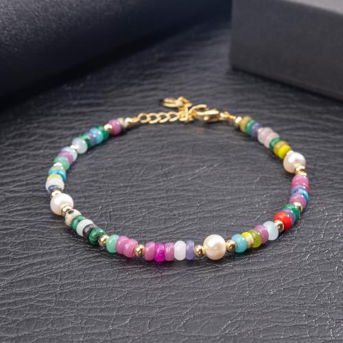 Bracelets de pierres précieuses, pierre gemme, avec fil élastique & perle d'eau douce cultivée, fait à la main, bijoux de mode & pour femme, Vendu par PC