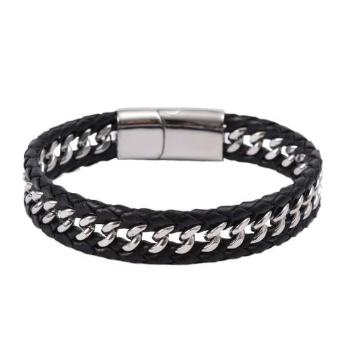 Bracelets cordon PU, Acier inoxydable 304, avec Microfibre PU, fait à la main, bijoux de mode & pour homme, plus de couleurs à choisir, Longueur 21 cm, Vendu par PC