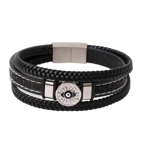 Bracelets cordon PU, Acier inoxydable 304, avec Microfibre PU & Acier inoxydable 316, fait à la main, trois couches & pour homme & émail, plus de couleurs à choisir, Longueur 21 cm, Vendu par PC