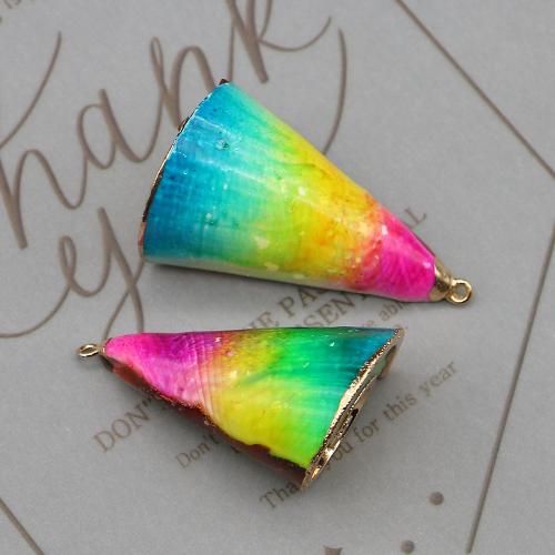 Colgantes de Nácar, con metal, Triángulo, chapado, Bricolaje, color mixto, 25x47mm-27x48mm, Vendido por UD