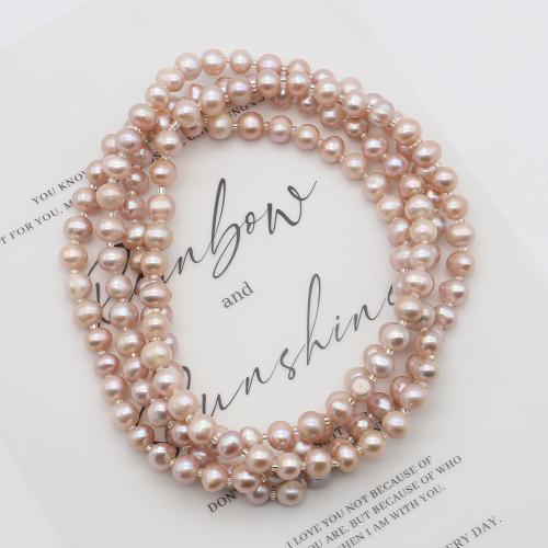 Naturliga sötvatten pärlband, Freshwater Pearl, med Seedbead, Rund, mode smycken, blandade färger, 7-8mm, Såld Per 118 cm Strand
