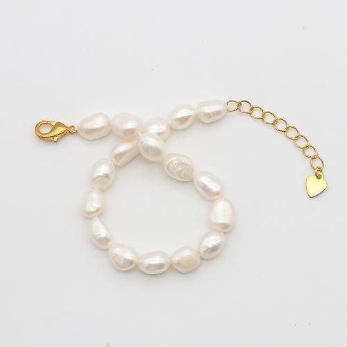 Bracelet en perles de culture d'eau douce, perle d'eau douce cultivée, avec Acier inoxydable 304, Irrégulière, bijoux de mode, blanc, 7-8mm, Longueur 15 cm, Vendu par PC