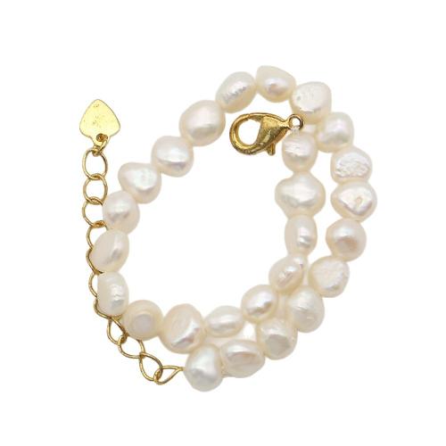 Bracelet en perles de culture d'eau douce, perle d'eau douce cultivée, avec Acier inoxydable 304, Irrégulière, bijoux de mode, blanc, 6-7mm, Longueur 16 cm, Vendu par PC
