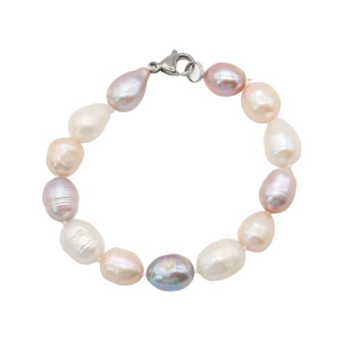 Bracelet en perles de culture d'eau douce, perle d'eau douce cultivée, avec Acier inoxydable 304, riz, bijoux de mode, couleurs mélangées, 10-11mm, Longueur 16 cm, Vendu par PC