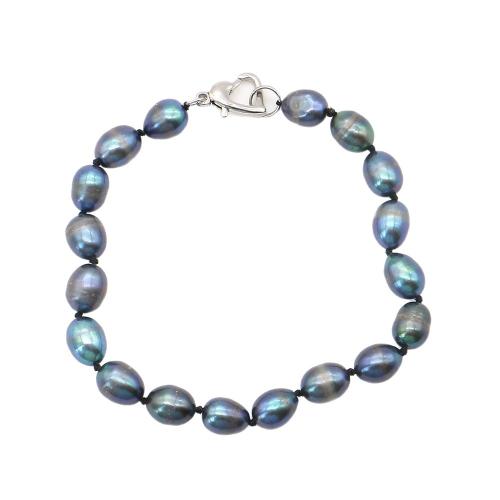 Bracelet en perles de culture d'eau douce, perle d'eau douce cultivée, avec Acier inoxydable 304, riz, bijoux de mode, couleurs mélangées, 7-8mm, Longueur 18 cm, Vendu par PC