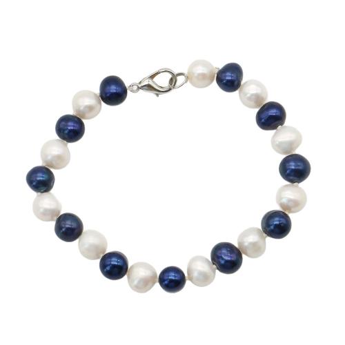 Bracelet en perles de culture d'eau douce, perle d'eau douce cultivée, avec Acier inoxydable 304, Rond, bijoux de mode, couleurs mélangées, 7-8mm, Longueur 18 cm, Vendu par PC