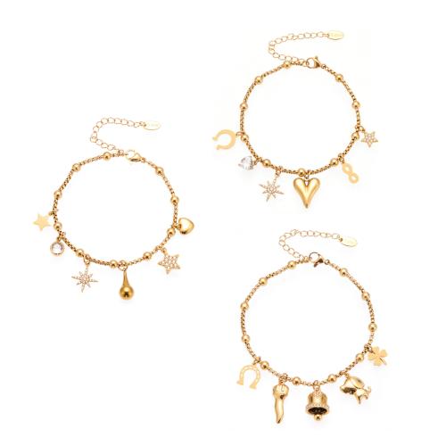 Bijoux bracelet en acier inoxydable, Acier inoxydable 304, Placage, styles différents pour le choix & pavé de micro zircon & pour femme, doré, Vendu par PC