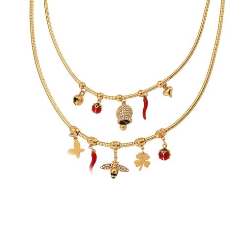 Nerezová ocel šperky náhrdelník, 304 Stainless Steel, různé styly pro výběr & micro vydláždit kubické zirkony & pro ženy & smalt, zlatý, Prodáno By PC