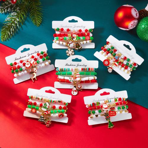Vánoční prázdniny náramek, Zinek, s Seedbead & Plastové Pearl, barva pozlacený, Vánoční design & smalt, více barev na výběr, 4PC/nastavit, Prodáno By nastavit