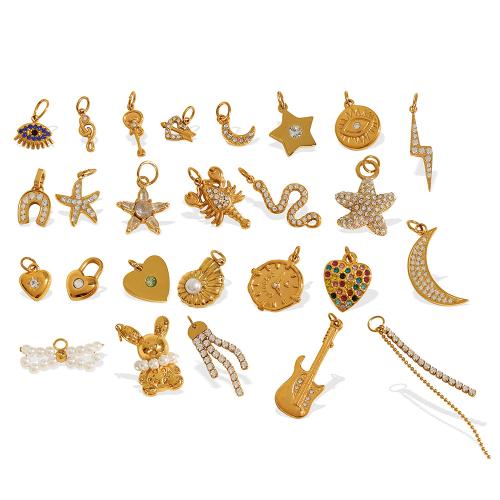 Stainless Steel Pendants 304 Stainless Steel 18K gold plated DIY & with rhinestone Sold By PC