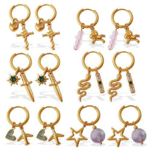 Cruach dhosmálta Buail Earring, 304 Cruach dhosmálta, 18K ór plátáilte, stíleanna éagsúla do rogha & do bhean & le rhinestone, Díolta De réir Péire