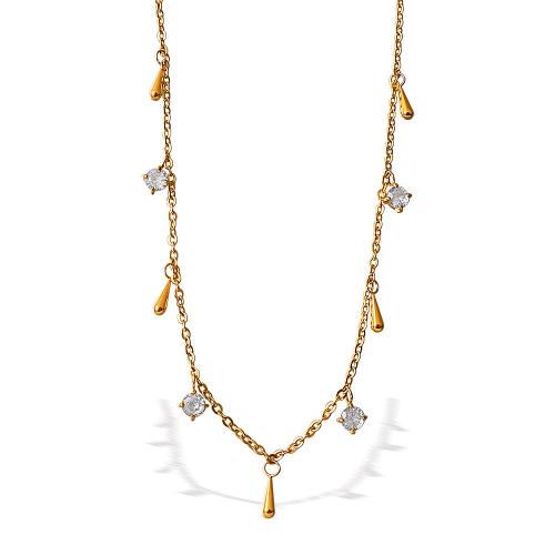 Nerezová ocel šperky náhrdelník, 304 Stainless Steel, s Cubic Zirconia, módní šperky & pro ženy, zlatý, Prodáno By PC