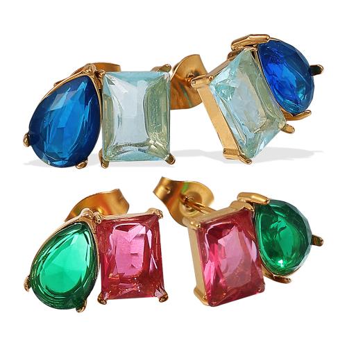 Nerezová ocel náušnice, 304 Stainless Steel, s Cubic Zirconia, 18K pozlacené, módní šperky & pro ženy, více barev na výběr, Prodáno By Pair