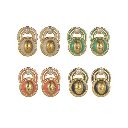 Nerezová ocel náušnice, 304 Stainless Steel, s Plastové Pearl, barva pozlacený, pro ženy & smalt & dutý, více barev na výběr, Prodáno By Pair