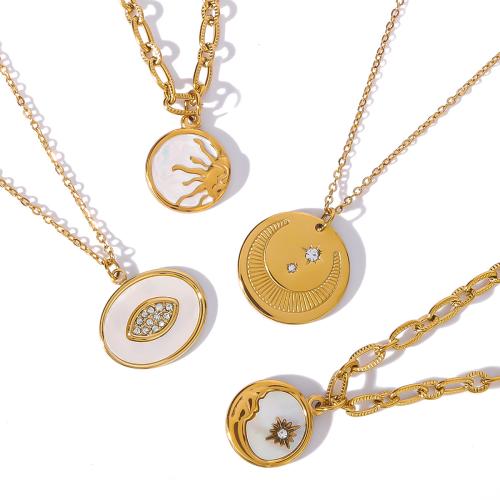 Nerezová ocel šperky náhrdelník, 304 Stainless Steel, s White Shell, 18K pozlacené, různé styly pro výběr & pro ženy & s drahokamu, Prodáno By PC