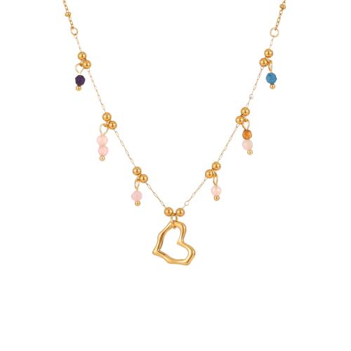 Nerezová ocel šperky náhrdelník, 304 Stainless Steel, s Přírodní kámen, 18K pozlacené, módní šperky & pro ženy & dutý, Prodáno By PC