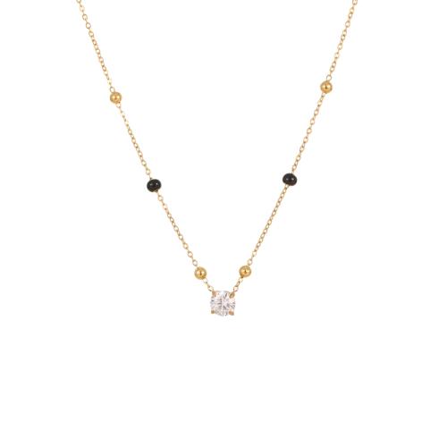 Nerezová ocel šperky náhrdelník, 304 Stainless Steel, s Cubic Zirconia, módní šperky & různé styly pro výběr & pro ženy, více barev na výběr, Prodáno By PC