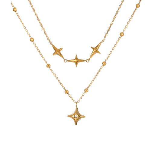 Nerezová ocel šperky náhrdelník, 304 Stainless Steel, Dvojitá vrstva & pro ženy & s drahokamu, více barev na výběr, Prodáno By PC