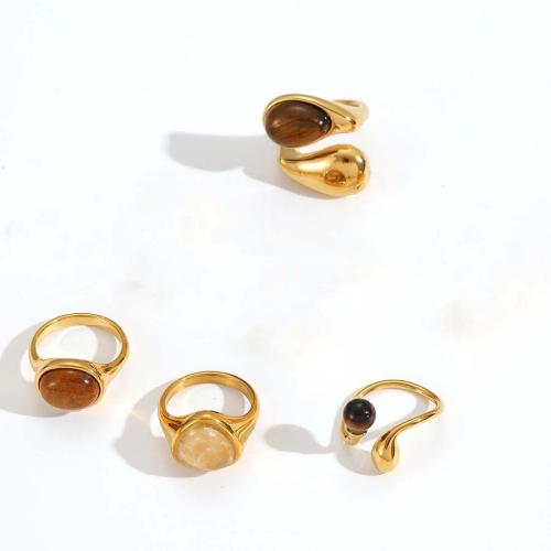 Gemstone prst prsten, 304 Stainless Steel, s Drahokam, á, módní šperky, více barev na výběr, Prodáno By PC