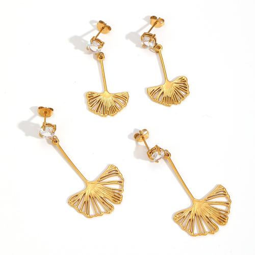 Nerezová ocel Drop náušnice, 304 Stainless Steel, Ginkgo list, módní šperky & micro vydláždit kubické zirkony & dutý, více barev na výběr, Prodáno By Pair