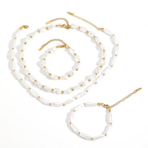 Stainless Steel smycken Ställer, armband & halsband, 304 rostfritt stål, med Plast Pearl, plated, mode smycken, fler färger för val, Säljs av PC
